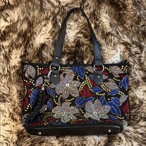 Elegant Black Floral Bling Shoulder Bag